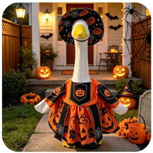 Halloween porch goose costume 23 inch cute pumpkin witch hat dress outfit holiday decor