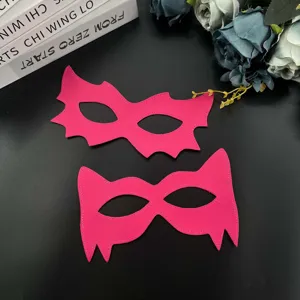 Pink leather roleplay eye mask set, cute costume party half face mask for women.