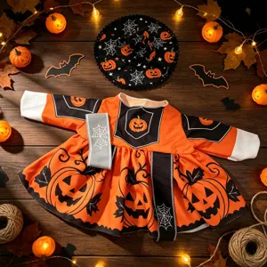 Halloween yard goose costume, orange pumpkin dress and witch hat for 23 inch porch decor