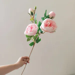 3-Head Austin Rose Artificial Flowers Fake Silk Rose Branches for Wedding Home Party Decor