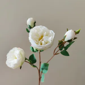 Close-up detail of artificial Austin rose silk flower branch, perfect for wedding decor.