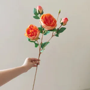 Detailed view of artificial Austin roses flower branch, perfect for silk floral decor.