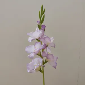 Artificial single stem light purple gladiolus flower petal detail close-up decor