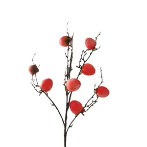 Rametto di cachi finto, stelo di frutta artificiale a 8 teste per decorazioni domestiche e festive.