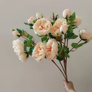 Artificial silk Austin rose bouquet, premium faux flower stem for wedding home decor.