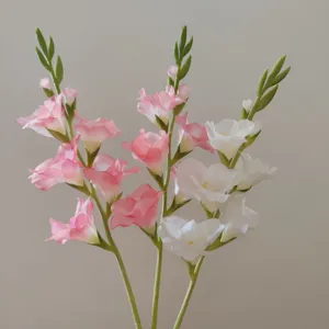 Close up of artificial gladiolus flower stems showing realistic petals and delicate gradient color.