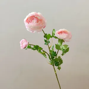 3-Head Artificial Ranunculus Silk Flower Stem Real Touch Fake Floral Detail Close-Up