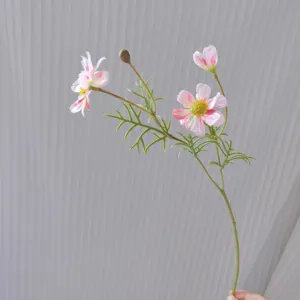 Artificial cosmos flower stem detail shot, pink and white petals, realistic design for DIY crafts.