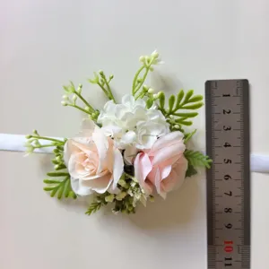 Corsage de muñeca de flores artificiales rosa para boda y fiesta, diseño realista con cinta.