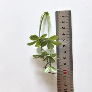Detail view of artificial green leaves 5-petal PVC plant for DIY crafts and accessories.