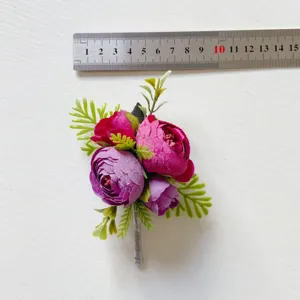 Μωβ τεχνητό λουλούδι boutonnière γάμος corsage γαμπρός νύφη πάρτι λεπτομέρεια