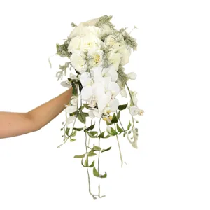 Bouquet de mariée cascade de roses blanches fleurs artificielles pour mariage et photo