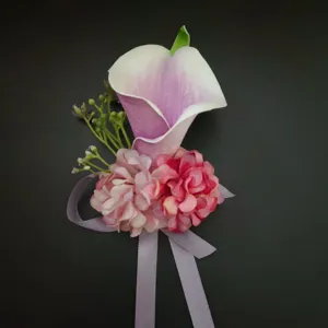 Fiore da polso in calla artificiale corsage viola decorazione per festa di nozze supporto