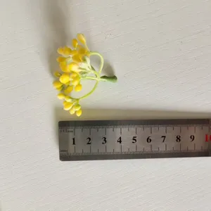 Artificial yellow flocked berry flower cluster DIY garland decorative accessory detail