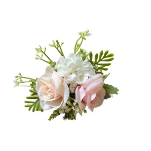 Flor de muñeca rosa blanca artificial corsaje flor falsa para fotografía de fiesta