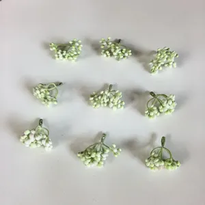Frosted artificial berry branches detail, 6-forked design for DIY wreath craft decoration.