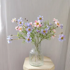 Artificial cosmos flowers silk daisy bouquet with glass vase home decor DIY floral arrangement