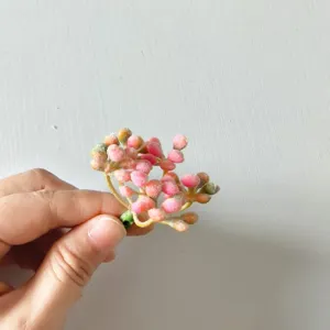 Flocked pink artificial berry branches for DIY floral garlands, wreaths and hair accessories.