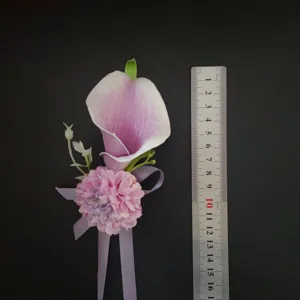 Corsage da polso di fiori artificiali viola chiaro per decorazione di nozze festa