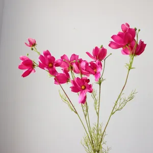 Long branch artificial cosmos flower detail shot, pink silk flower for home wedding decor.