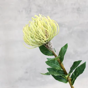 Single branch flocked pin cushion artificial flower tropical plant home decor photography prop
