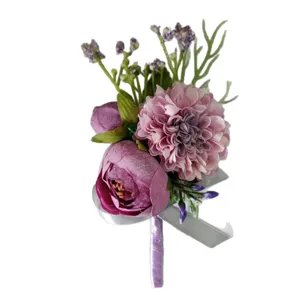 Purple artificial flower boutonniere wedding groom suit corsage party gift decor