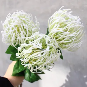 Single branch flocked artificial pincushion flower for stunning photography background decor.