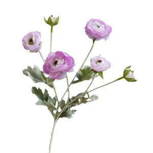 Hochwertige 6-Kopf künstliche Ranunkeln Seidenblumen beflockter Pfingstrosenstrauß.