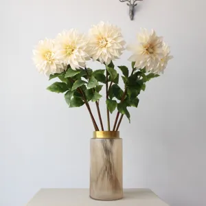 Artificial dahlia flower bouquet in ribbed glass vase home decor wedding photography props