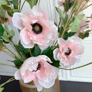 Bouquet di fiori artificiali in seta anemone rosa per decorazioni di nozze e interni