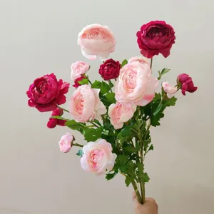 Artificial Ranunculus Silk Flowers Bouquet Fake Peonies Wedding Home Decor Photography Prop