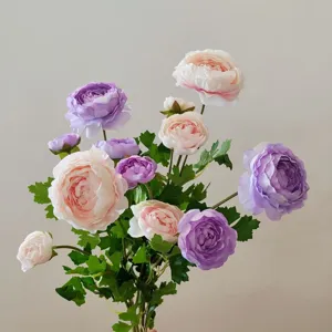 Artificial peony ranunculus flower bouquet faux silk floral arrangement for home decor props