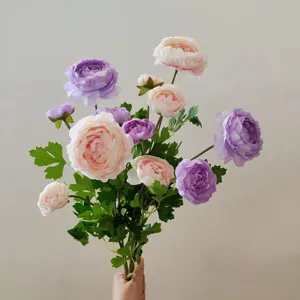 Artificial peony flower bouquet pink purple silk faux floral home wedding decor