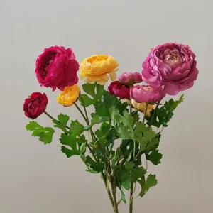 Artificial ranunculus flower bouquet silk floral detail for home decoration props.
