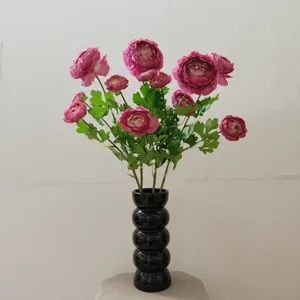 Artificial ranunculus flower bouquet with black vase home decor photography prop set