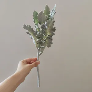 38cm artificial silver ragwort dusty miller rabbit ear leaves green plant floral decor