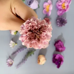 Tête de fleur artificielle rose violette en tissu DIY épingle Hanfu coiffe accessoire 1pc