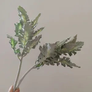 Artificial Silver Ragwort Leaf Flocked Rabbit Ear Leaf Greenery Stem Simulation Plant For Floral Arrangement Home Decor