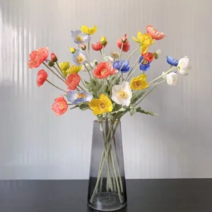 Artificial Iceland Poppy flowers in glass vase faux floral arrangement home decor