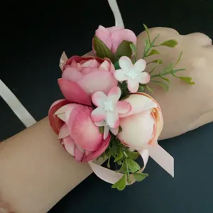 Artificial silk rose wrist flower corsage for wedding bridesmaid party photography props.