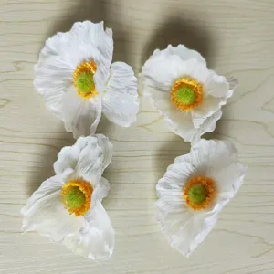4pcs artificial white poppy flower heads silk DIY hair accessories craft decorative floral material