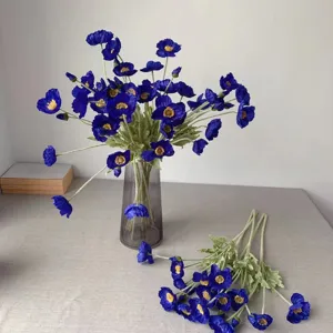 Blue artificial Icelandic poppy silk flower bouquet for home decor, wedding and party styling.