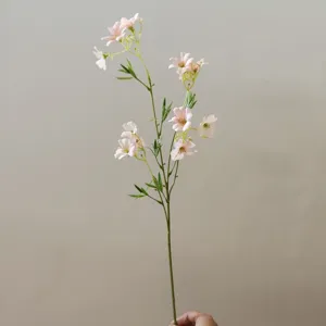 Artificial pink clematis flower stem, 12 heads faux floral decor for DIY crafts photography.