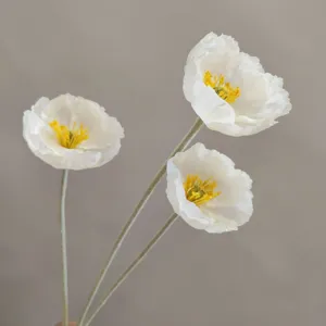 Fiore di papavero artificiale bianco stelo floccato decorazione casa supporto foto