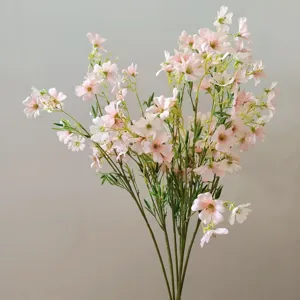 Details of 12-heads artificial clematis flower bouquet, pink silk floral for DIY home decor.