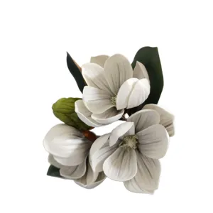 Bouquet de fleurs de magnolia artificielles 4 têtes EVA toucher réel décoration blanche