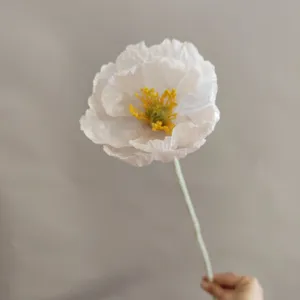 Bellissimo fiore di papavero artificiale bianco testa singola decorazione casa foto