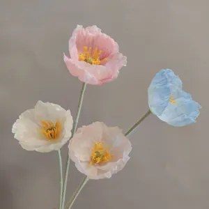 Fiore Artificiale di Papavero Floccato a Testa Singola Morbido Fiore di Seta Decorazione per la Casa Accessorio Fotografico Festa di Matrimonio Pianta Finta