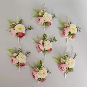 Artificial Rose Boutonniere Wrist Flower Silk Flower Wedding Groomsmen Bridesmaid Corsage Party Floral Decor