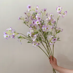 Artificial 12-head clematis floral branches, small purple flowers for DIY decor and photography.